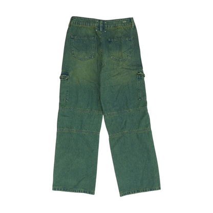 Green Solid Wide Leg Jeans