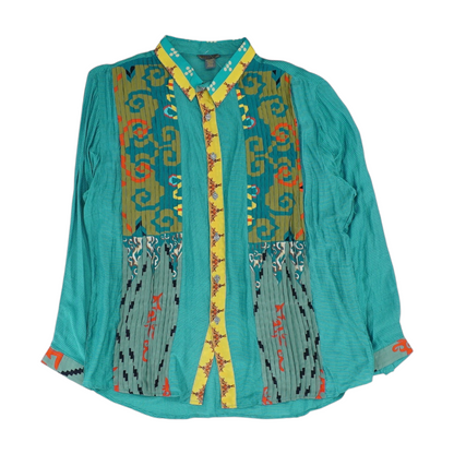 Teal Abstract Long Sleeve Button Down