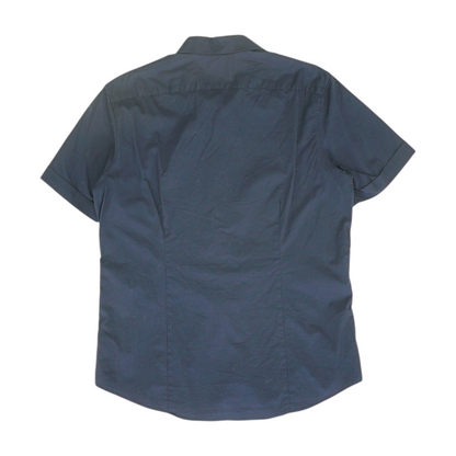 Navy Solid Short Sleeve Button Down
