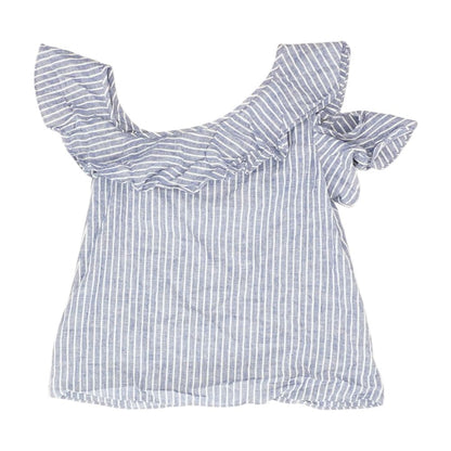 Blue Striped Short Sleeve Blouse