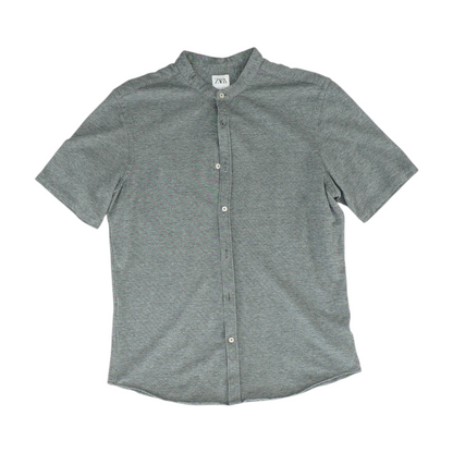 Gray Solid Short Sleeve Button Down