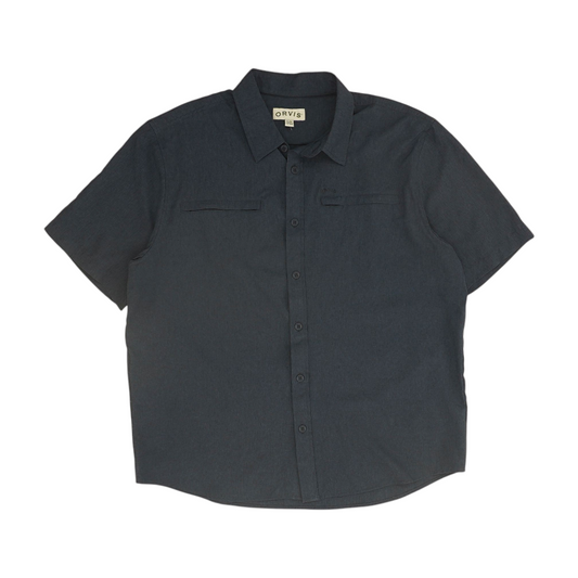 Navy Solid Short Sleeve Button Down