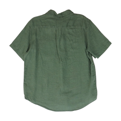 Green Solid Short Sleeve Button Down