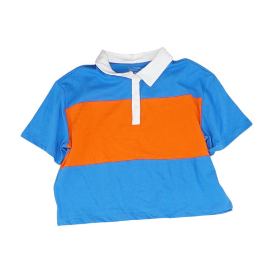 Blue Striped Polo Knit Top