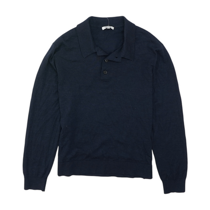 Navy Solid Long Sleeve Polo
