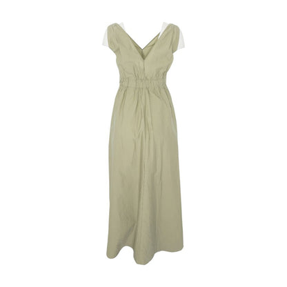 Green Cotton-Blend V-Neck Belted Maxi Dress