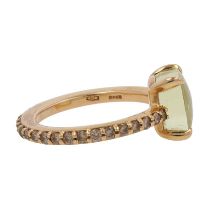7/8 Ct 18K Gold Diamond And Prasiolite Nude Cocktail Ring
