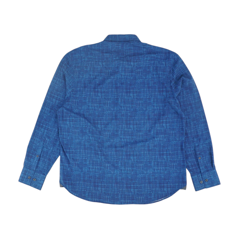 Blue Solid Long Sleeve Button Down