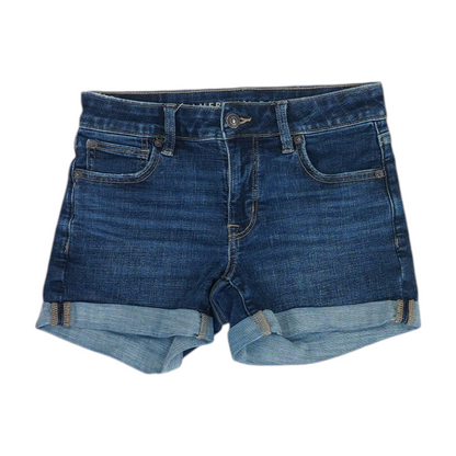 Blue Solid Denim Shorts