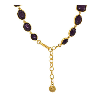 24K Gold Plated Natural Rock Crystal Cabochon Link Necklace