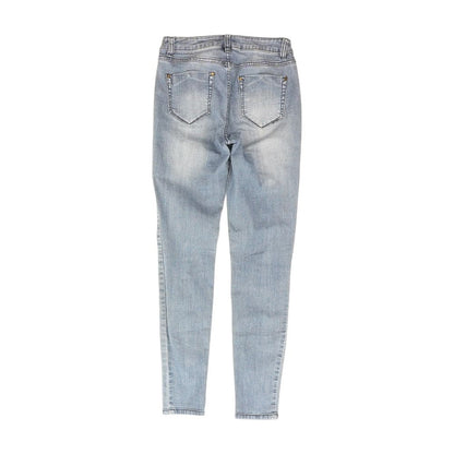 Blue Solid Mid Rise Skinny Leg Jeans