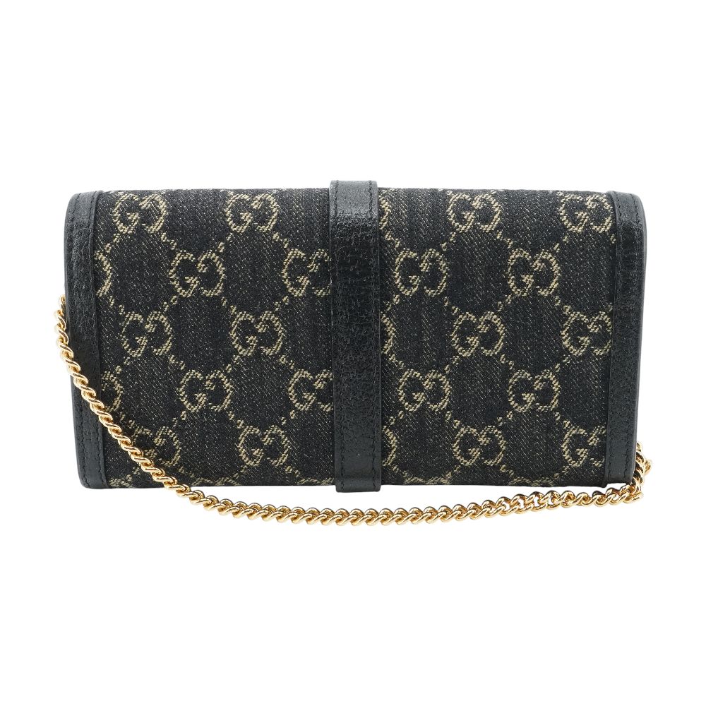 GUCCI ウォレットチェーン シルバー ブラック Black GG Denim Jackie 1961 Wallet on Chain – Unclaimed Baggage