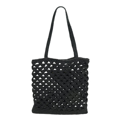 Black Crocheted Raffia Tote Bag