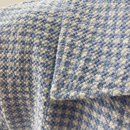 Blue Gingham-Check Tweed Short Sleeve Polo