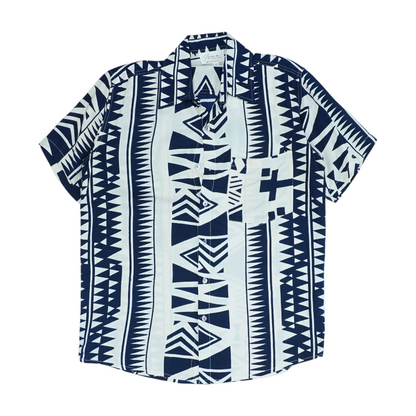 Beige Geometric Short Sleeve Button Down