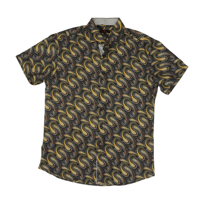 Black Paisley Short Sleeve Button Down