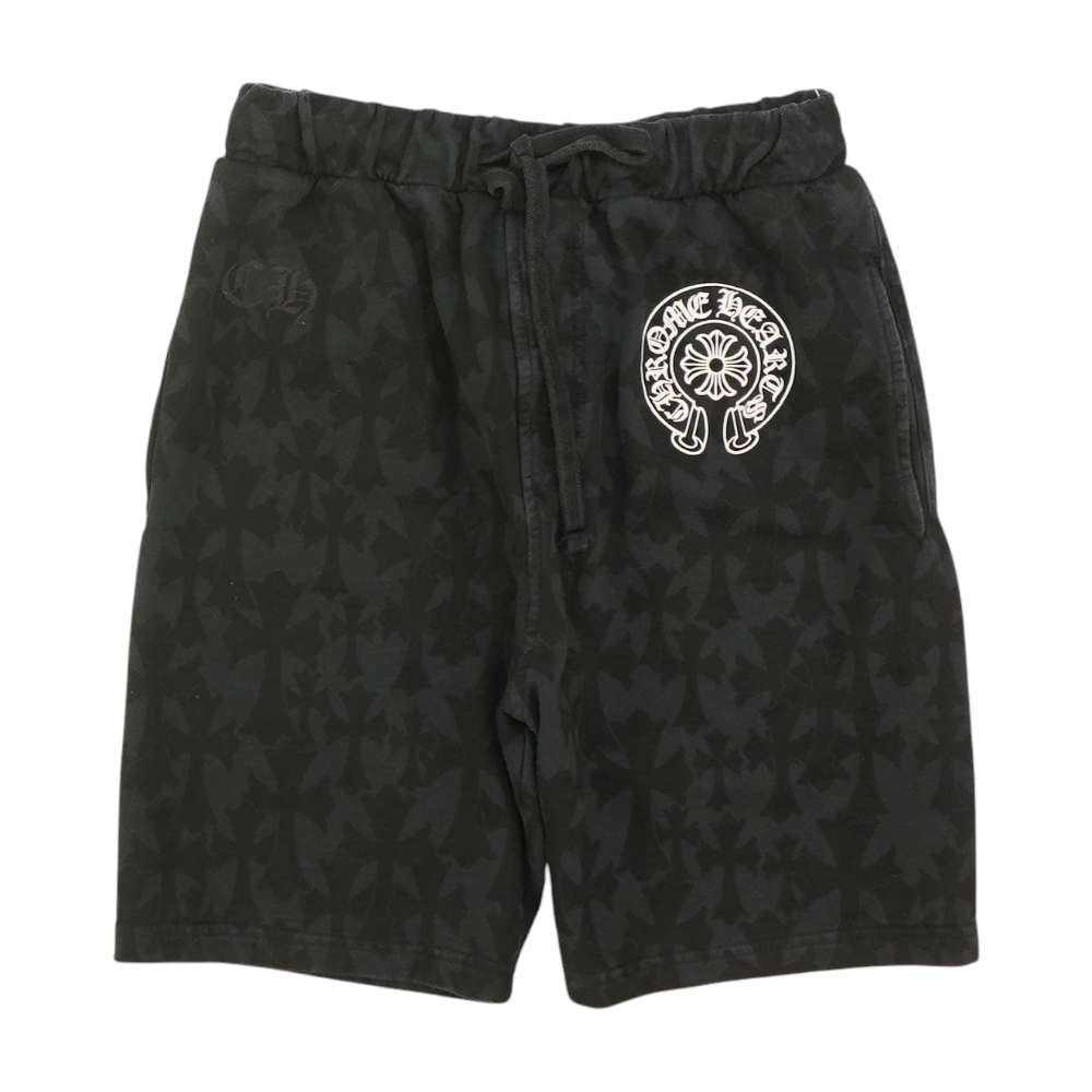 Black Cemetery Cross All-Over Print Tonal Monogram Sweat Shorts