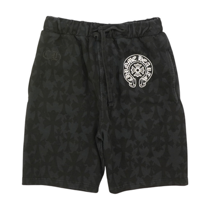 Black Cemetery Cross All-Over Print Tonal Monogram Sweat Shorts