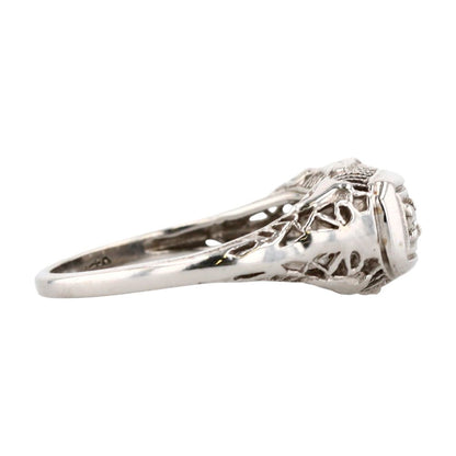 14K White Gold Diamond Art Deco 3 Stone Filgree Setting Band