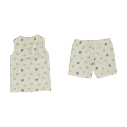 Beige Floral Sleeveless Set