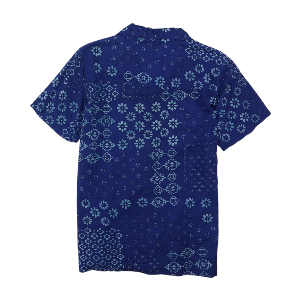 Blue Solid Short Sleeve Button Down