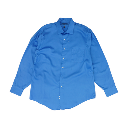 Blue Solid Long Sleeve Button Down