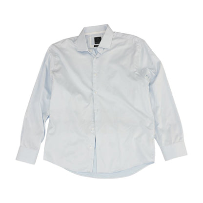 Blue Solid Long Sleeve Button Down