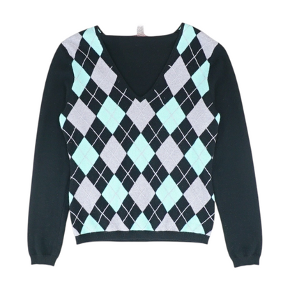Black Argyle Pullover Sweater