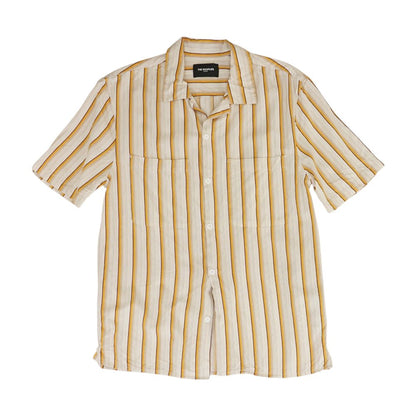 Beige Striped Short Sleeve Button Down