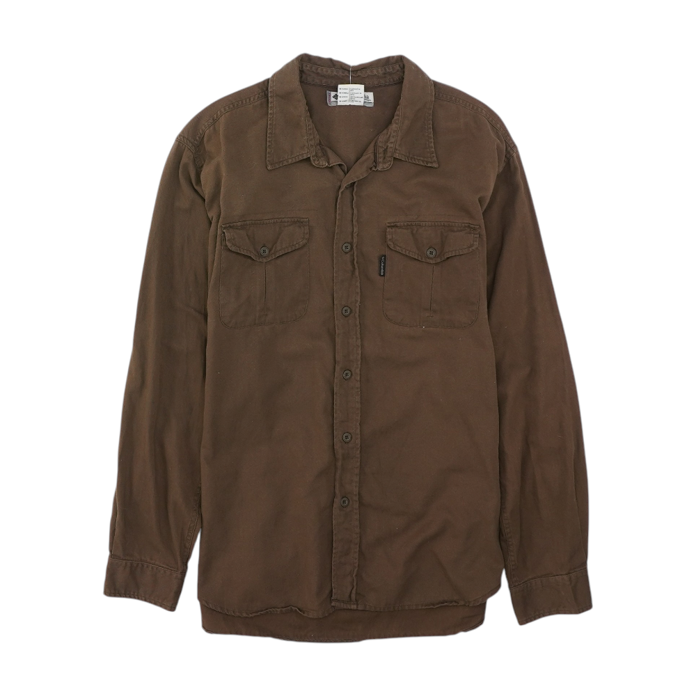 Brown Solid Long Sleeve Button Down