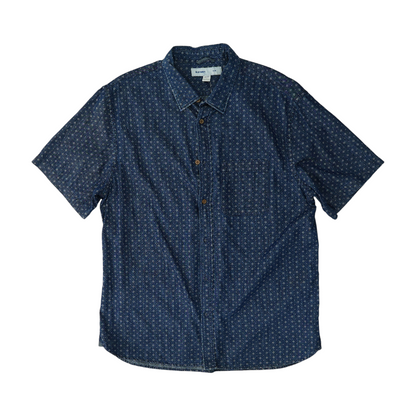 Navy Print Short Sleeve Button Down