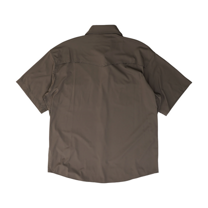 Gray Solid Short Sleeve Button Down