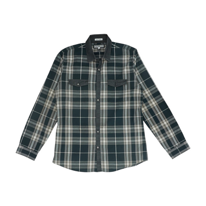 Green Plaid Long Sleeve Button Down