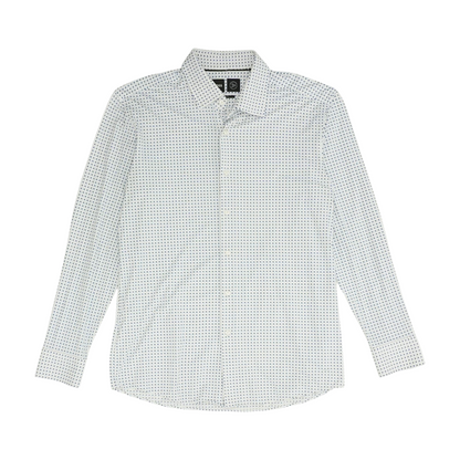 White Abstract Long Sleeve Button Down