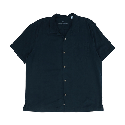 Black Tropical Short Sleeve Button Down