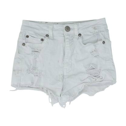White Solid Denim Shorts