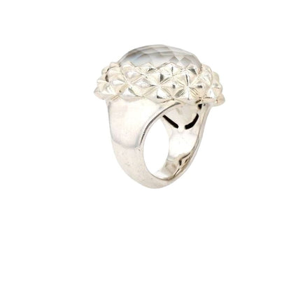 Sterling Silver Doublet Super Stud Oval Mother of Pearl Quartz Ring
