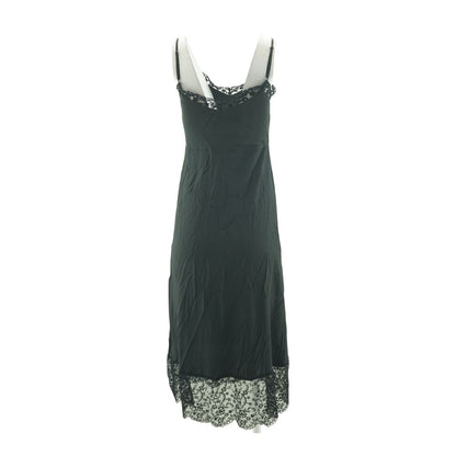 Floral Lace-Trim Black Slip Dress