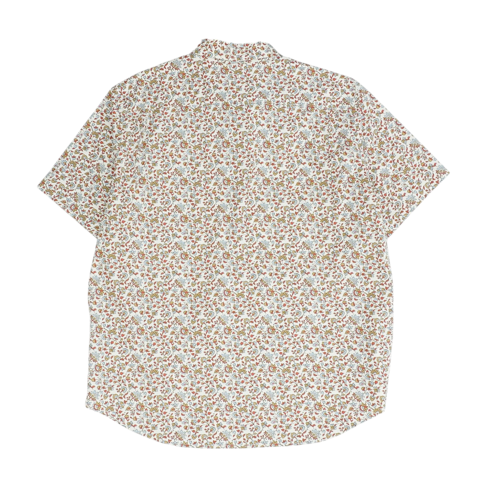 Beige Floral Short Sleeve Button Down