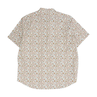 Beige Floral Short Sleeve Button Down