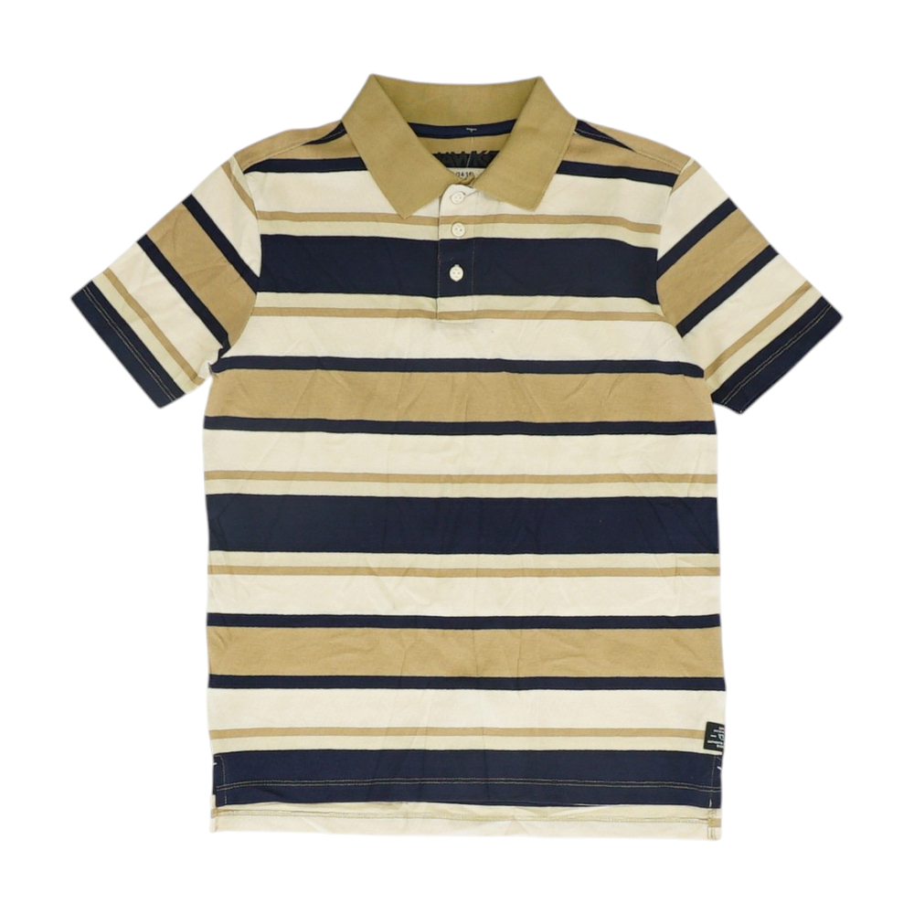 Tan Striped Short Sleeve Polo