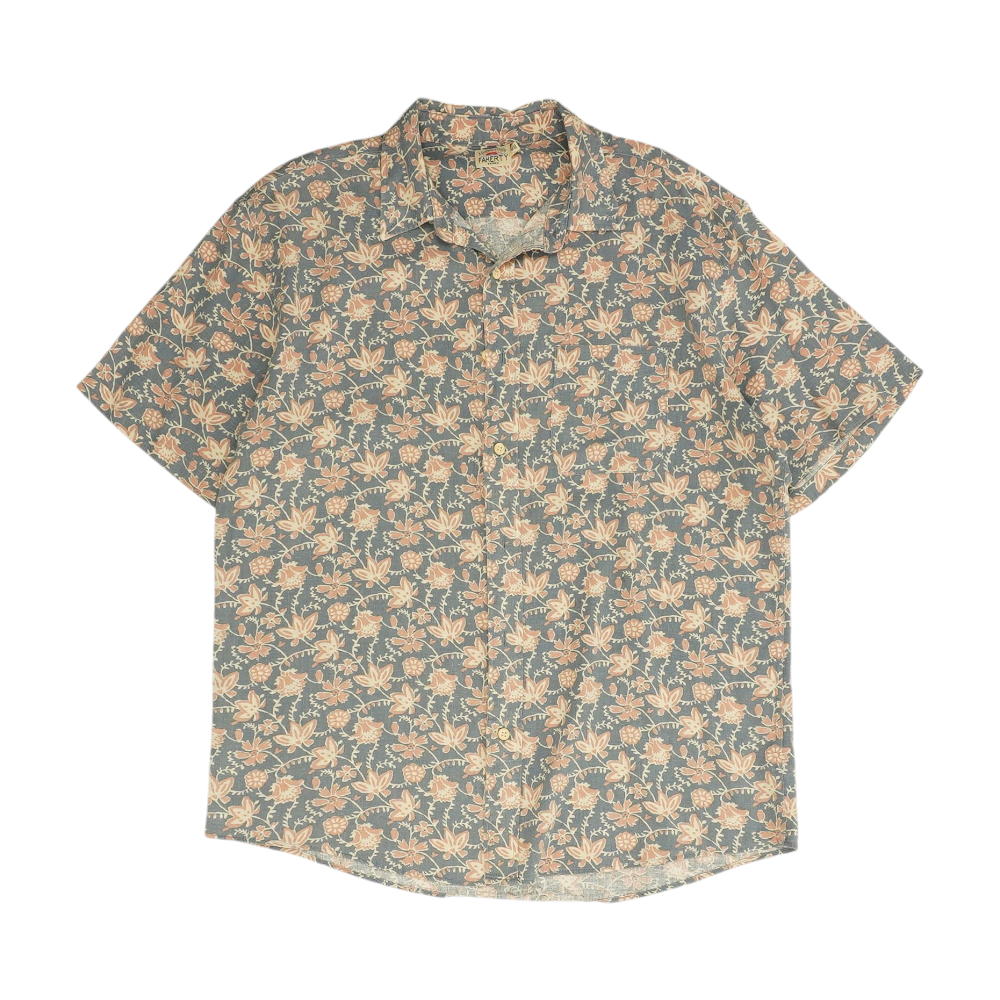 Gray Floral Short Sleeve Button Down