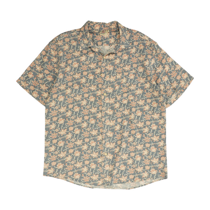 Gray Floral Short Sleeve Button Down