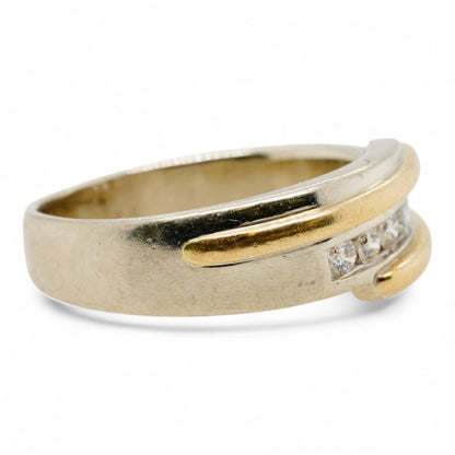 14K Two Tone Gold Bypass Style Channel Set Round Diamond Band