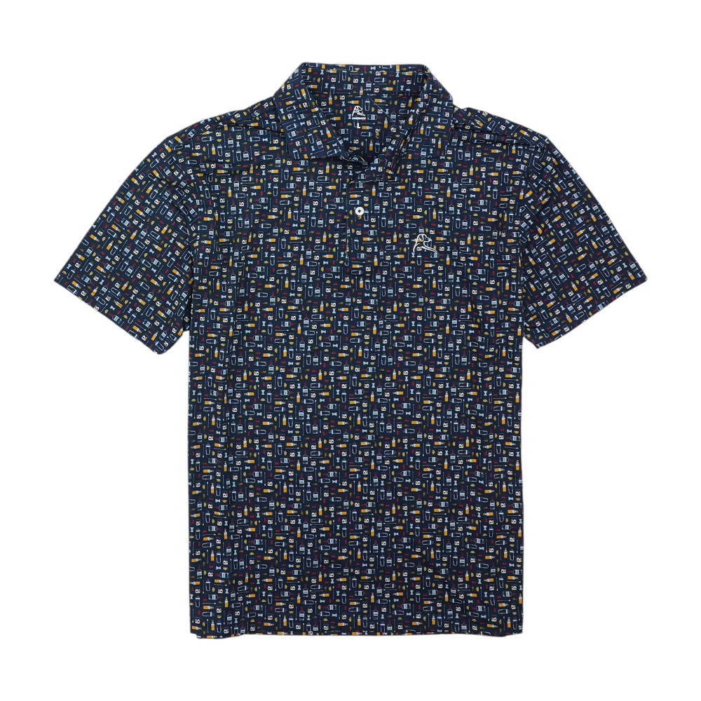 Navy Print Short Sleeve Polo