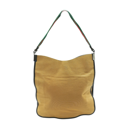 Biege Web Canvas & Leather Hobo Bag
