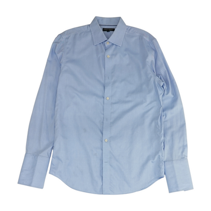 Blue Solid Long Sleeve Button Down