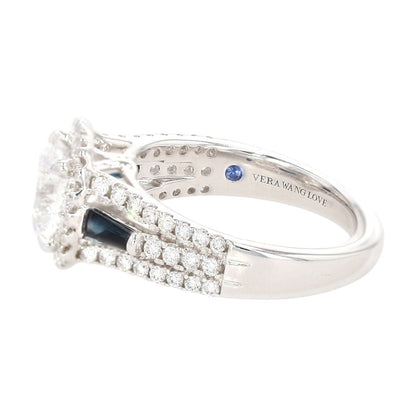 14K White Gold Cushion Cut Lab Grown Diamond With Sapphire Accents Band