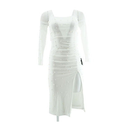 White Solid Midi Dress