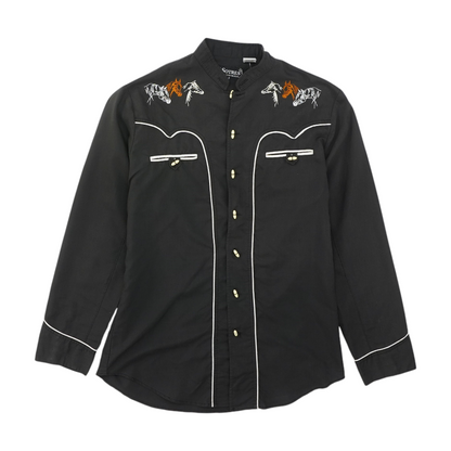 Vintage Black Solid Long Sleeve Button Down